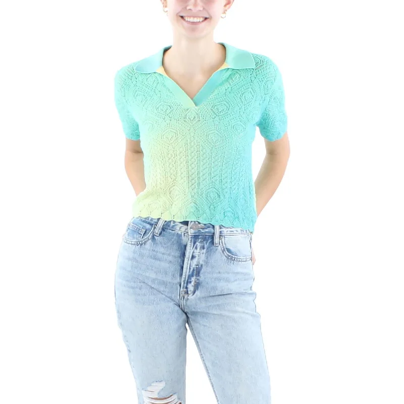 Jonathan Simkhai Womens Ombre Crochet Pullover Top Crew Neck Wool
