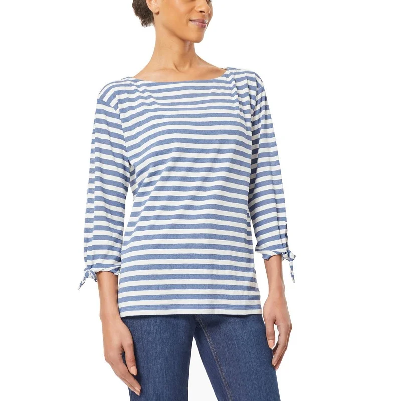 Jones New York Womens Striped Pullover Top Ruffle Neck Pullover