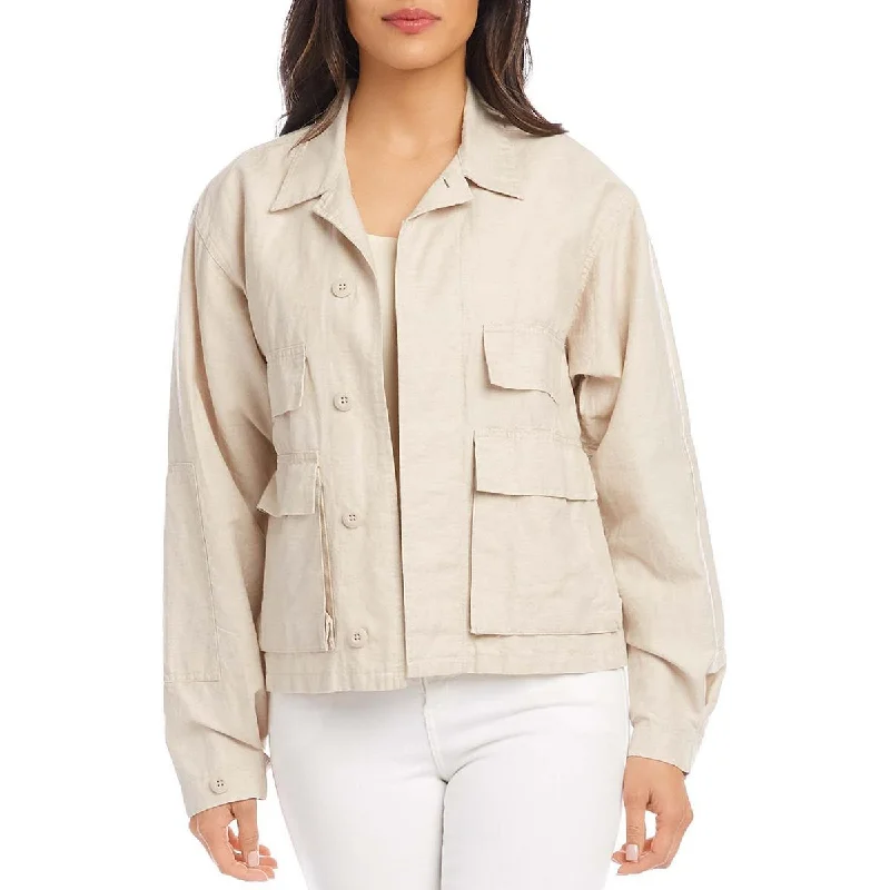 Karen Kane Womens Linen Blend Cargo Jacket Satin Jacket Silk Jacket Chiffon Jacket