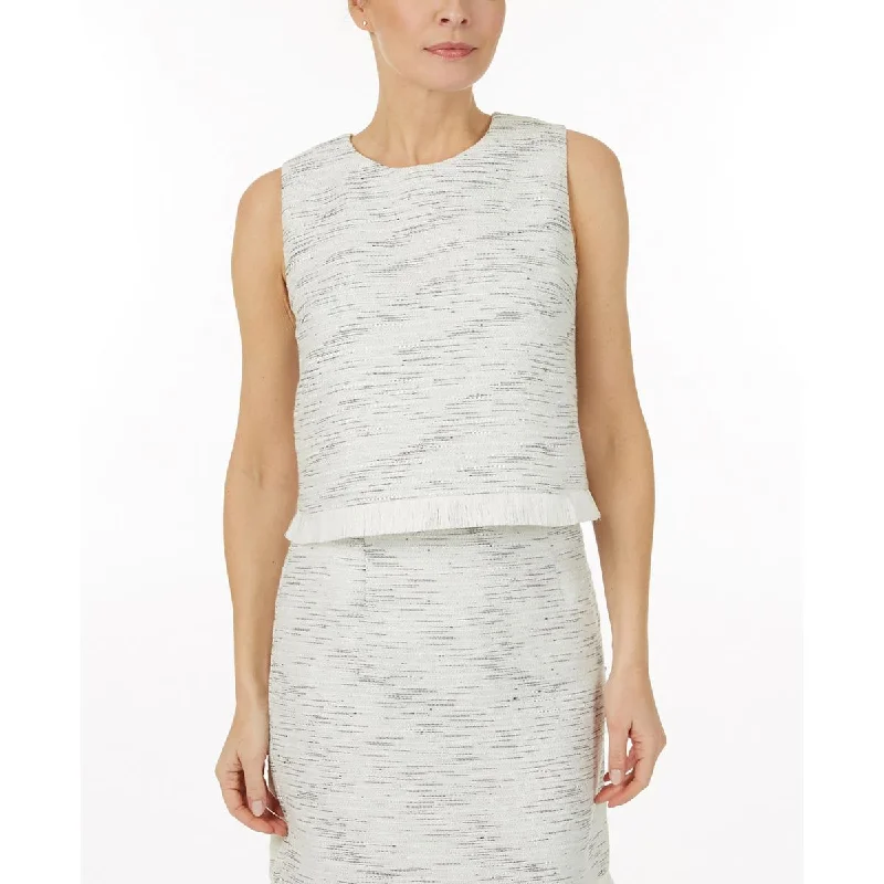 Laundry by Shelli Segal Womens Sleeveless Frayed Pullover Top Shawl Collar Sweater