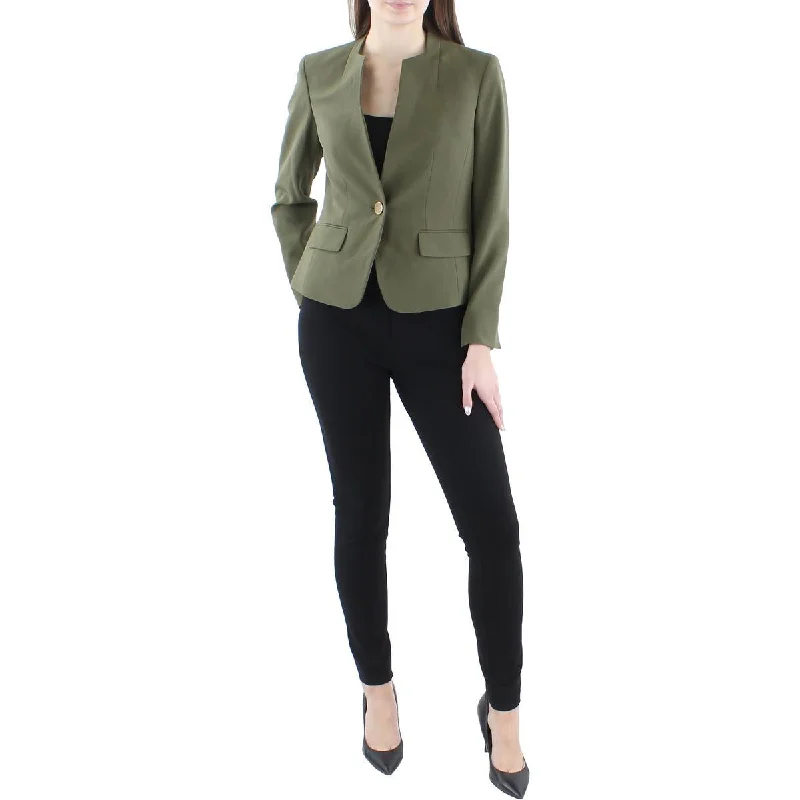 Le Suit Womens Petites Knit Long Sleeves One-Button Blazer Silk Women's Blazer