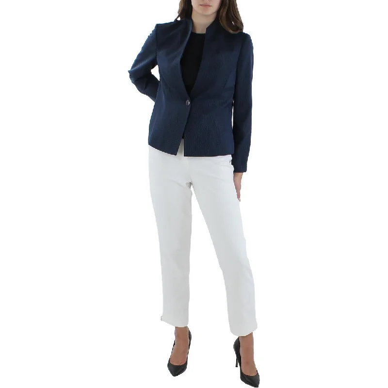 Le Suit Womens Petites Polka Dot Knit One-Button Blazer Women's Premium Blazer