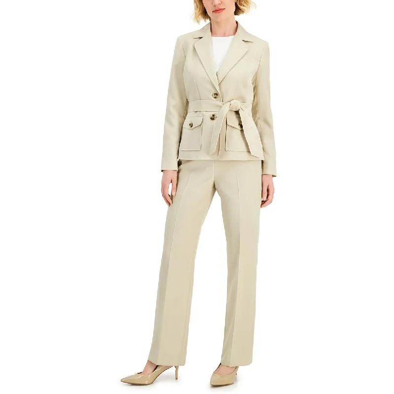 Le Suit Womens Petites Woven Notch Collar Two-Button Blazer Linen Women's Suit