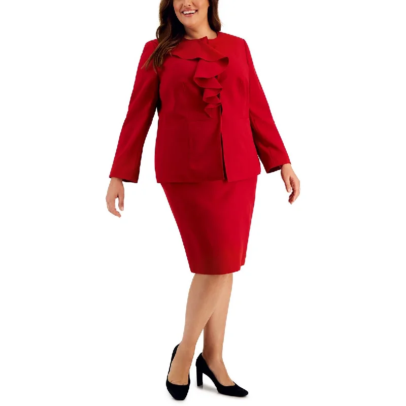 Le Suit Womens Plus Cascade Ruffle Separate Collarless Blazer Women's Trendy Suit