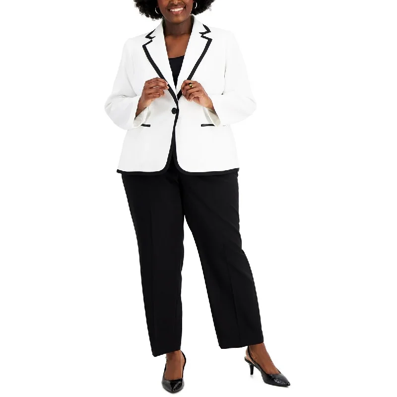 Le Suit Womens Plus Contrast Trim Notch Collar One-Button Blazer Women's Pencil Blazer