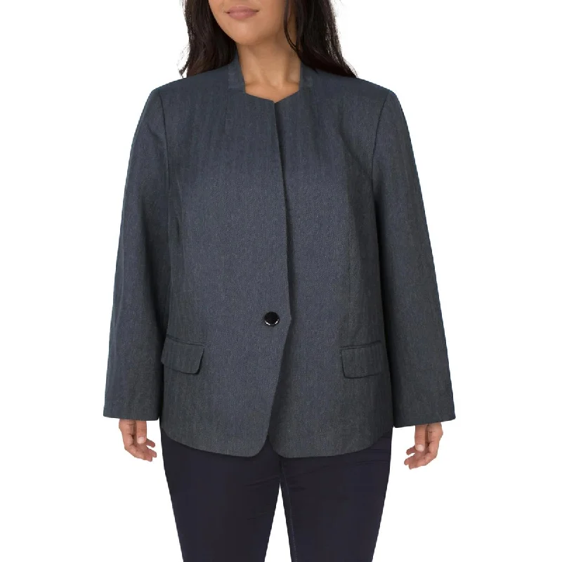 Le Suit Womens Plus Herringbone  One-Button Blazer Women's Premium Blazer