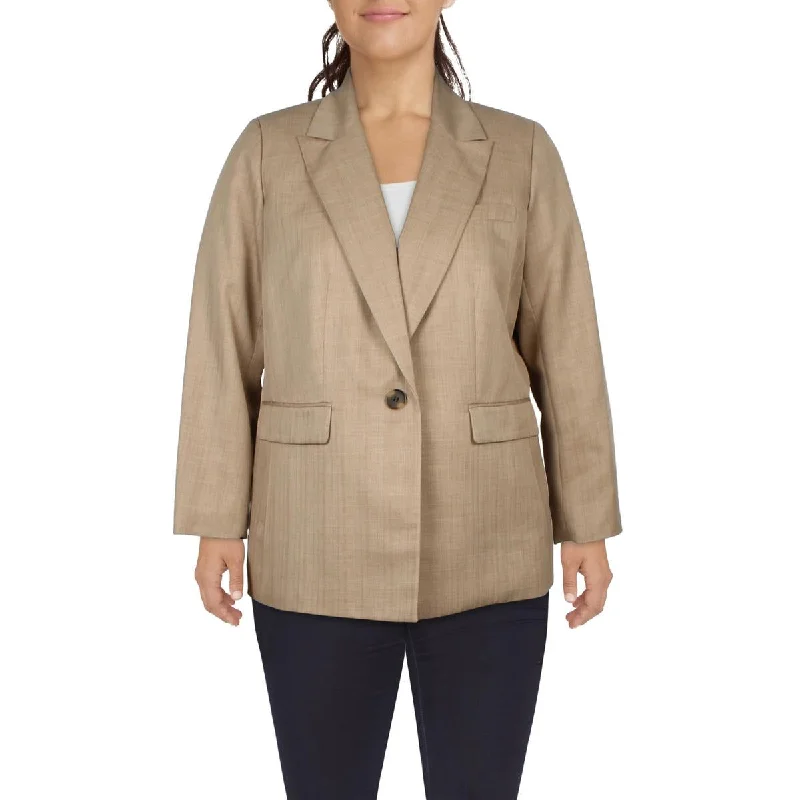 Le Suit Womens Plus Striped  One-Button Blazer Women's High-End Blazer