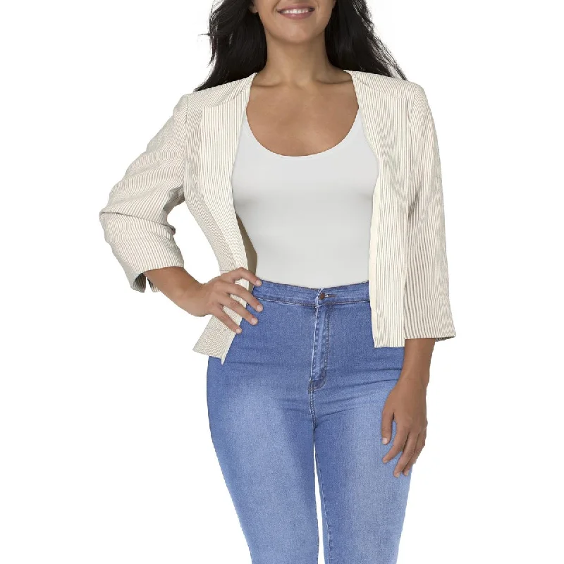 Le Suit Womens Woven Striped Collarless Blazer Women's Advanced Suit