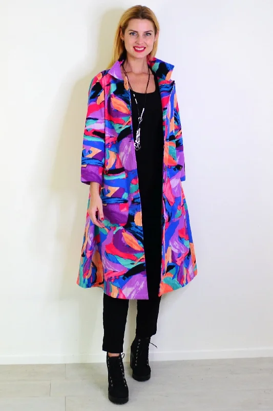 Long Multicolour Fleece Lined Jacket Cotton Jacket Linen Jacket Terry Jacket