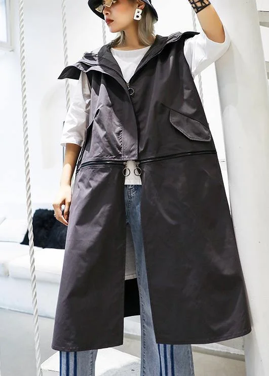 Luxury gray Coats Women plus size Coats sleeveless hooded zippered outwear Minimalist Wool Duster Luxury gray Coats Women plus size Coats sleeveless hooded zippered outwear Minimalist Wool Duster