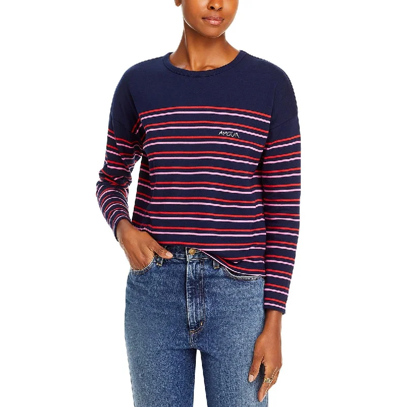 Maison Labiche Womens Logo Long Sleeve Pullover Top Scalloped Neck Pullover