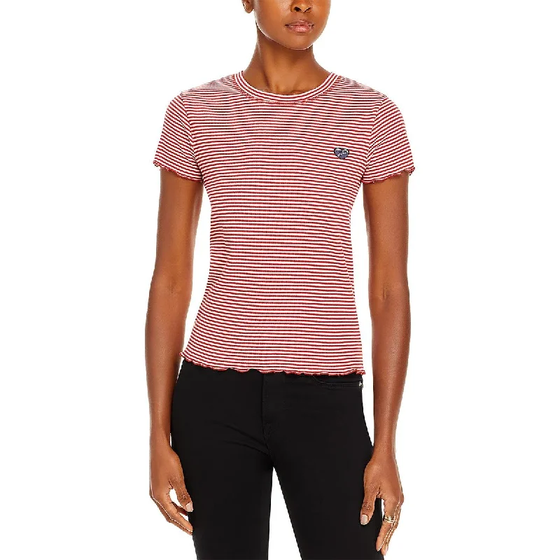 Maison Labiche Womens Short Sleeve Logo Pullover Top Open Neck Pullover