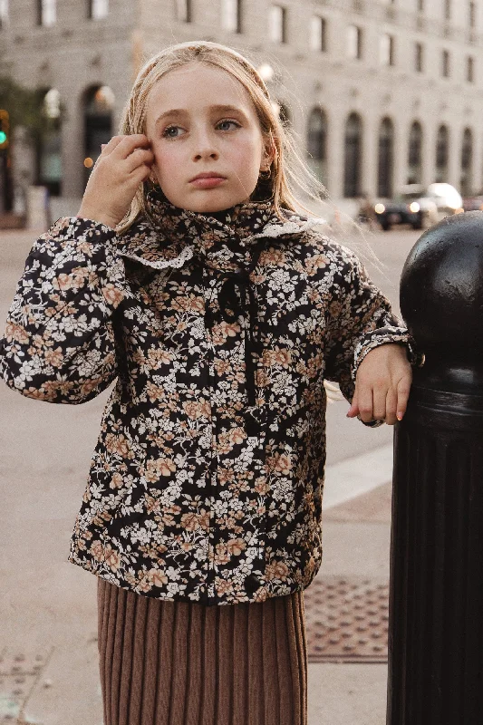 Mini McKenna Quilted Jacket in Floral Boat Neck Shawl Collar Notched Collar