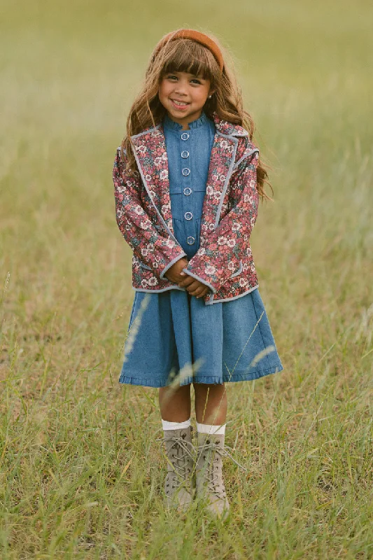 Mini Raquel Quilted Jacket in Floral Denim Jacket Leather Jacket Suede Jacket
