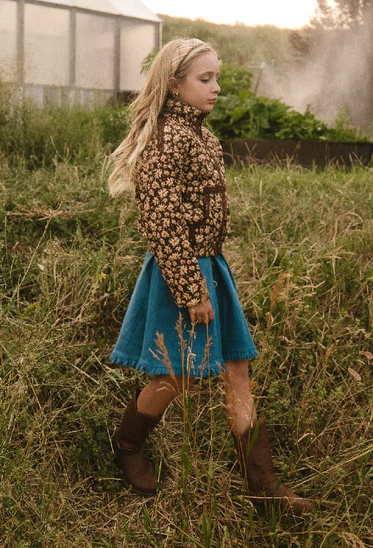 Mini Tasia Jacket in Brown Floral Front Pockets Side Pockets Patch Pockets
