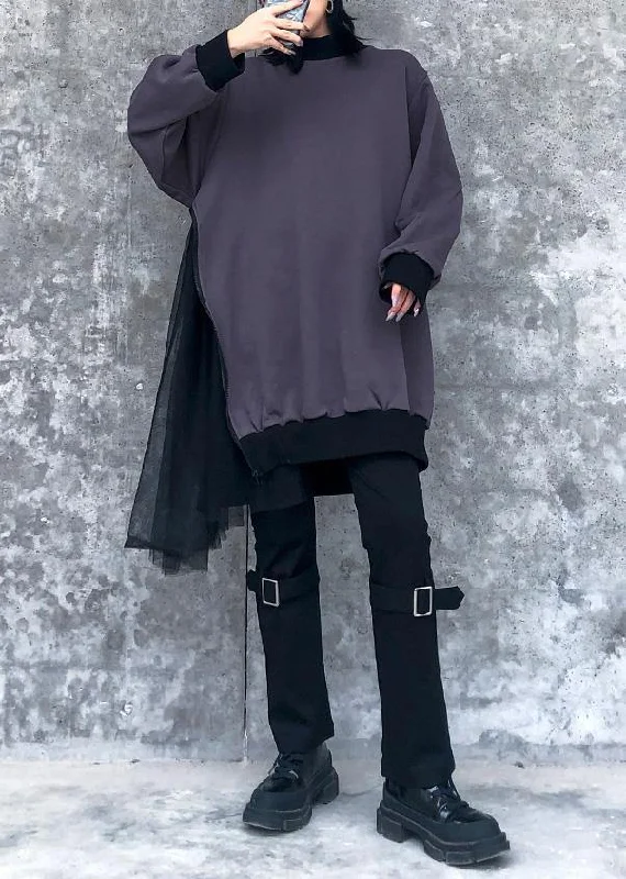 Modern gray cotton clothes For Women patchwork tunic o neck Sweatshirt Hoodie with Monochrome Minimalist Simple Modern gray cotton clothes For Women patchwork tunic o neck Sweatshirt Hoodie with Monochrome Minimalist Simple
