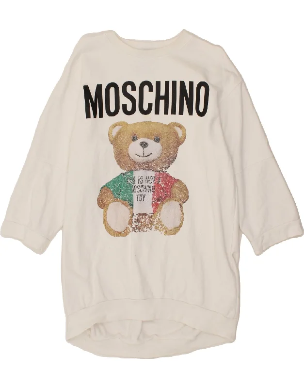 MOSCHINO Womens Graphic Sweatshirt Dress UK 12 Medium White Animal Print Hoodie with Oversized Fit Loose Comfortable MOSCHINO Womens Graphic Sweatshirt Dress UK 12 Medium White Animal Print Hoodie with Oversized Fit Loose Comfortable