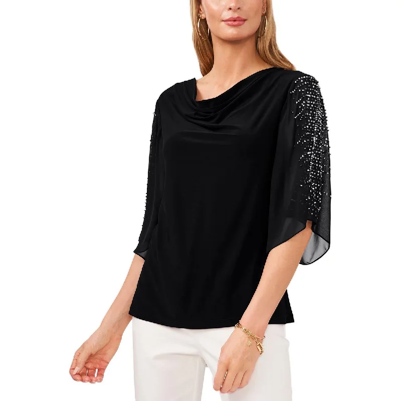 MSK Womens Petites Embellished Cowl Neck Pullover Top Besom Neck Pullover