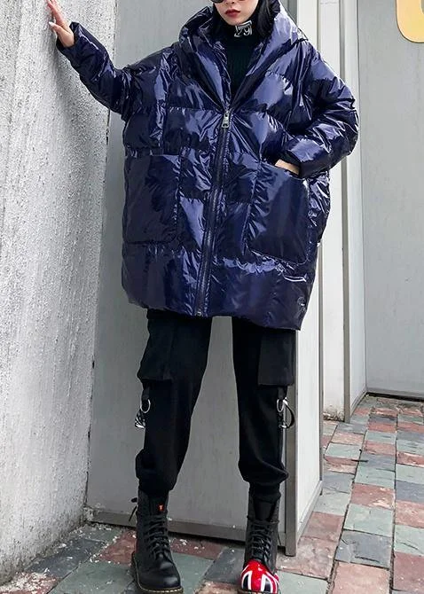 New blue womens parkas casual Coats winter hooded zippered outwear Luxe Faux Fur Coat