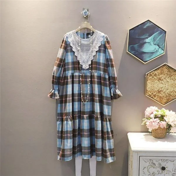 New Plaid Dress Hollow Out Lace Patchwork Women Casual Spring Fashion O Neck Collar Pullover Fitted Ribbed Sweater New Plaid Dress Hollow Out Lace Patchwork Women Casual Spring Fashion O Neck Collar Pullover Fitted Ribbed Sweater