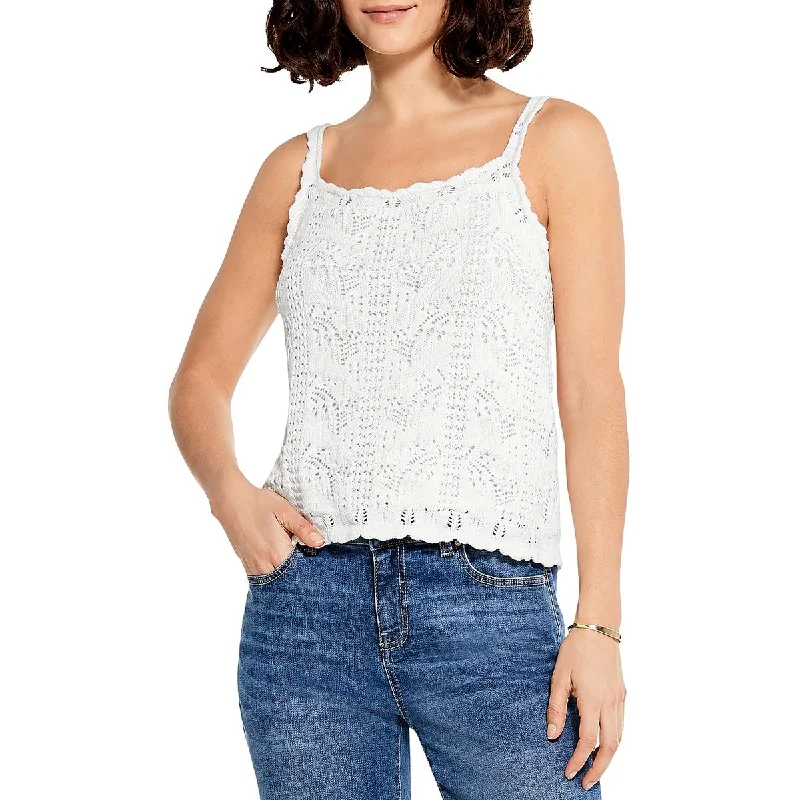 Nic + Zoe Womens Crochet Cami Pullover Top Jewel Neck Pullover