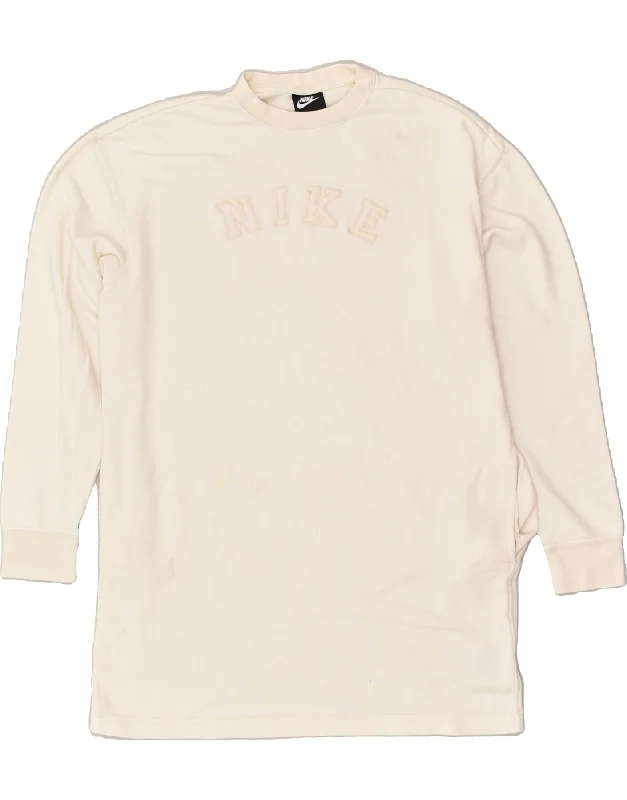 NIKE Womens Graphic Sweatshirt Jumper Dress UK 10 Small Off White Cotton Hoodie Crop Top Short Trendy NIKE Womens Graphic Sweatshirt Jumper Dress UK 10 Small Off White Cotton Hoodie Crop Top Short Trendy