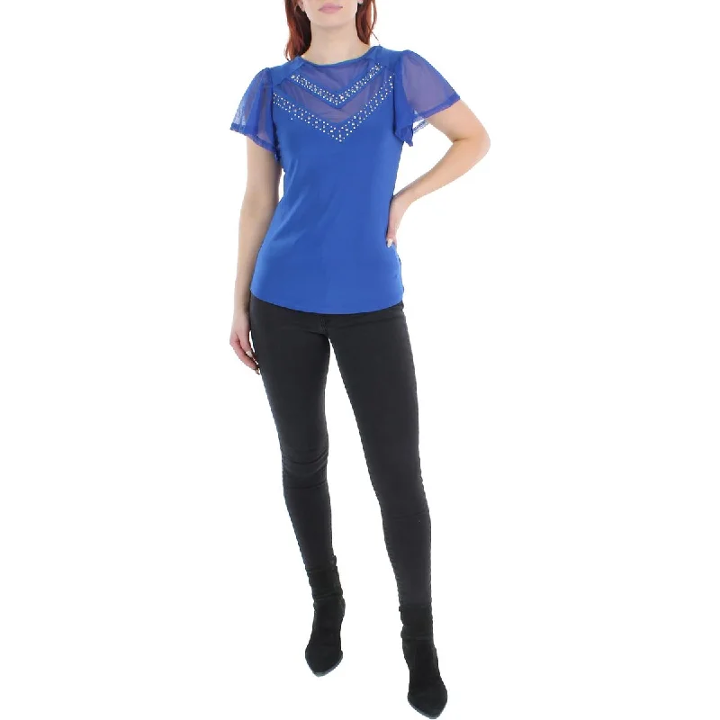 NY Collection Womens Petites Blouse Sheer Pullover Top Sheath Sleeve Elegant