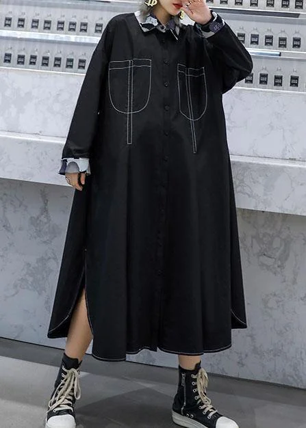 Organic black Fashion coats women blouses Fabrics side open fall coats Double-Breasted Trench Organic black Fashion coats women blouses Fabrics side open fall coats Double-Breasted Trench