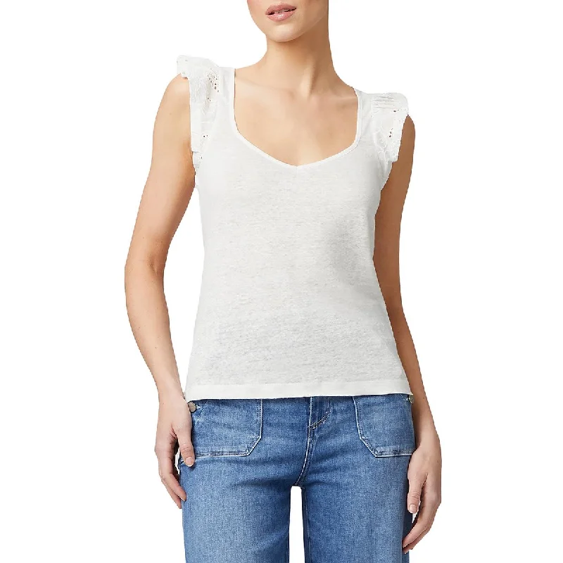 Paige Womens Linen Eyelet Pullover Top Bell Sleeve Stylish