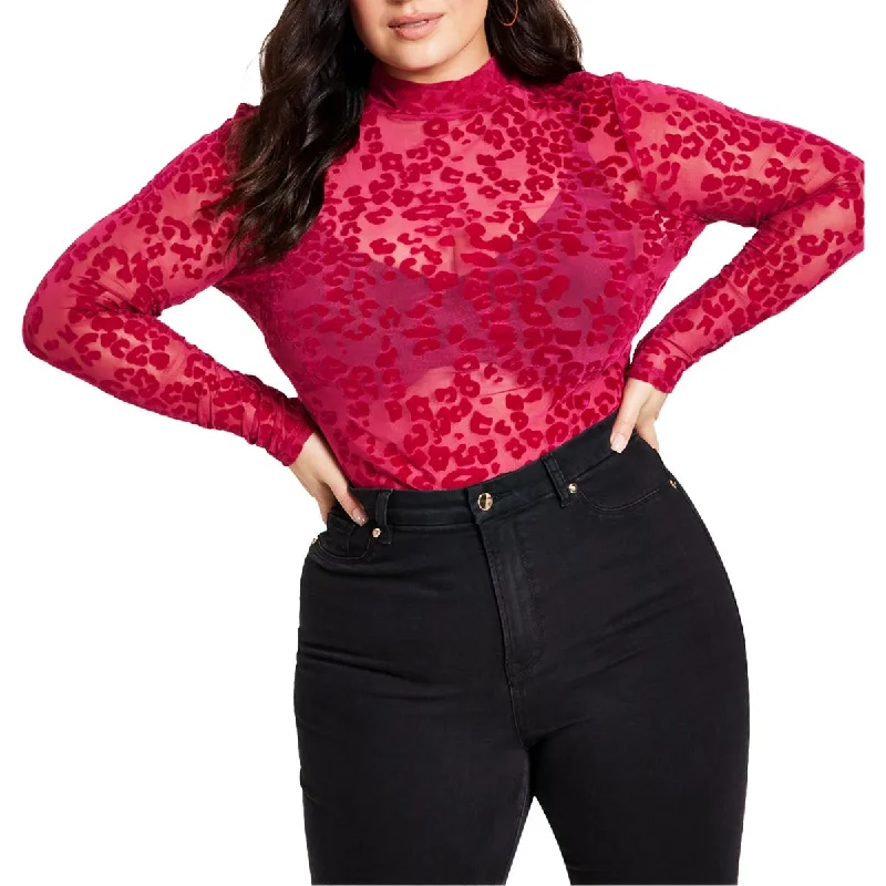 Parker Womens Plus Velvet Trim Funnel Neck Pullover Top Chunky Knit Pullover