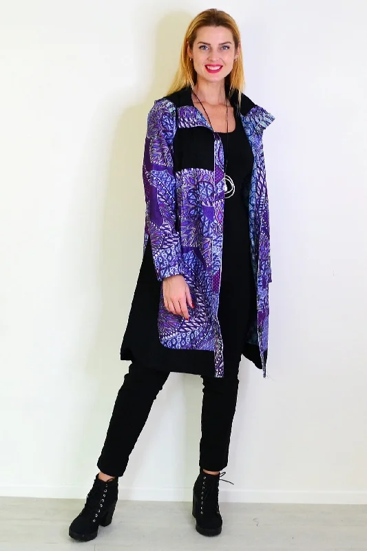 Purple Print Long Corduroy Jacket Satin Jacket Silk Jacket Chiffon Jacket