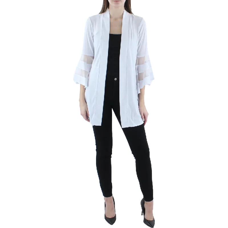 R&M Richards Womens Knit Mesh Inset Duster Blazer Cotton Blend Blazer