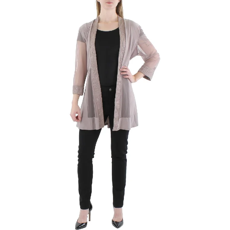 R&M Richards Womens Mesh Glitter Duster Blazer Women's Navy Jacket