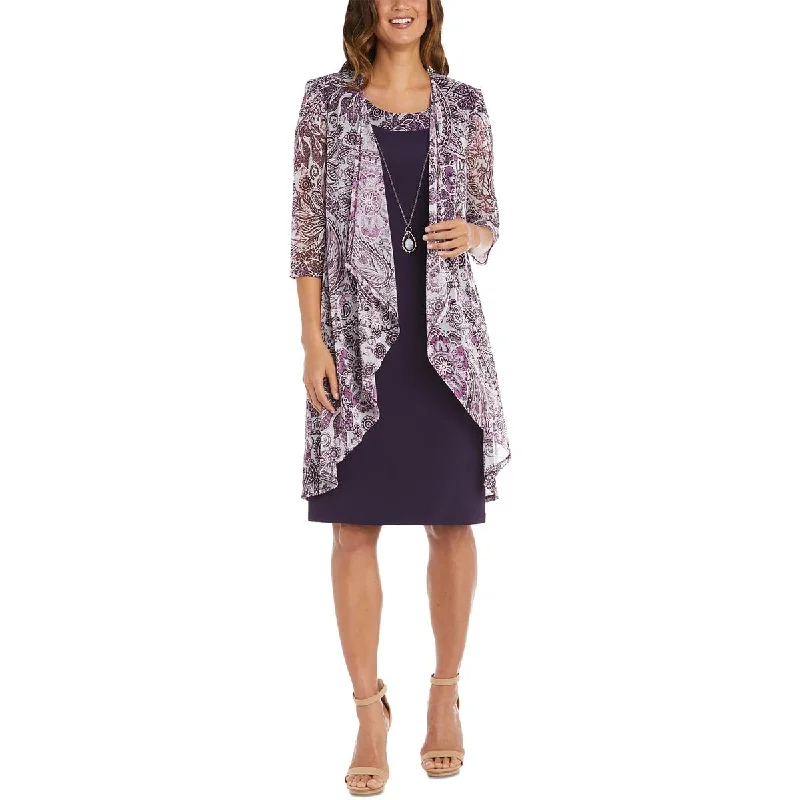 R&M Richards Womens Mesh Printed Duster Blazer Women's Plaid Suit