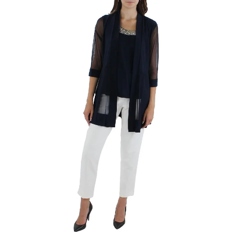 R&M Richards Womens Petites Mesh 2fer Duster Blazer Fashion Women's Blazer