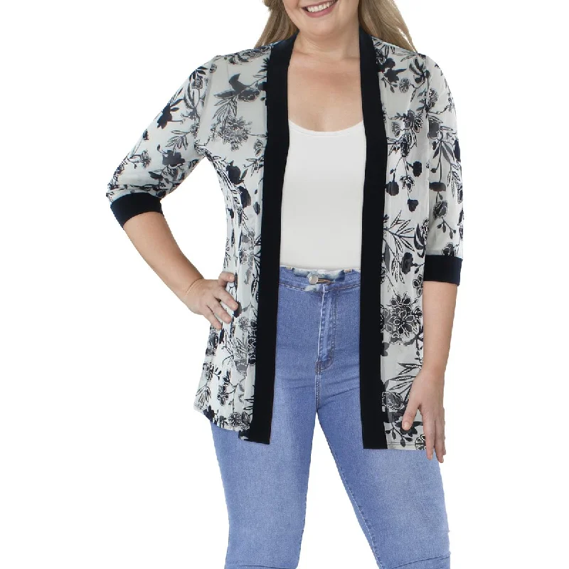 R&M Richards Womens Petites Mesh Floral Duster Blazer High-End Women's Suit