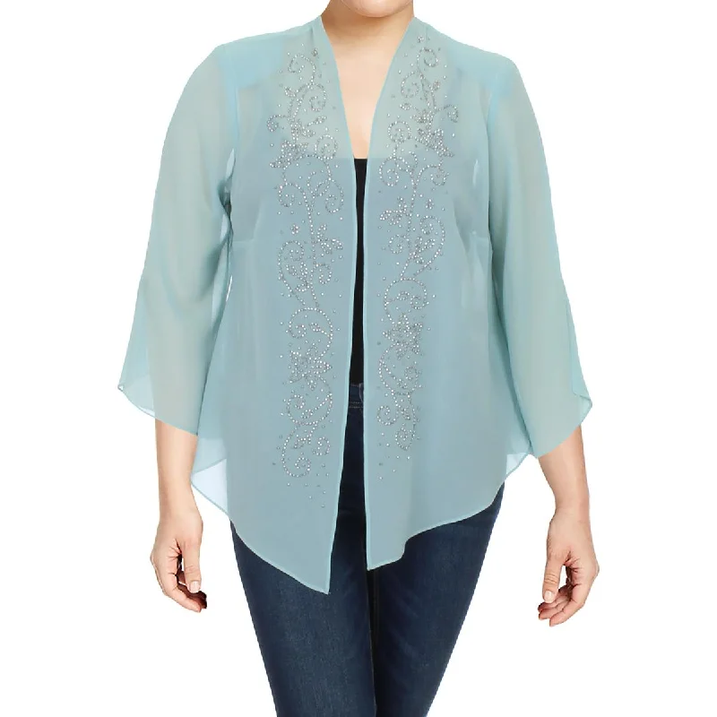 R&M Richards Womens Plus Chiffon Embellished Topper Jacket Cotton Fabric Linen Fabric Terry Fabric R&M Richards Womens Plus Chiffon Embellished Topper Jacket Cotton Fabric Linen Fabric Terry Fabric