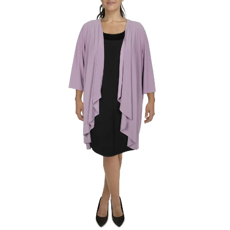 R&M Richards Womens Plus Knit Open Front Duster Blazer Women's Long Blazer