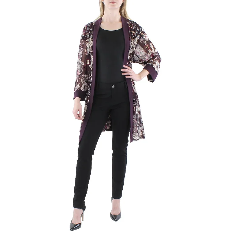 R&M Richards Womens Plus Mesh Floral Duster Blazer Women's Navy Jacket