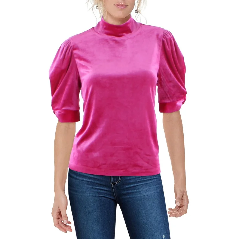 Sanctuary Womens Velvet Puff Sleeves Pullover Top Square Neck Pullover