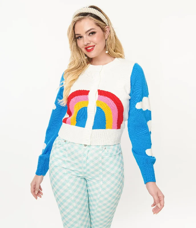 Smak Parlour 1960s Blue & Rainbow Clouds Cardigan Long Cardigan Short Cardigan Medium Cardigan Smak Parlour 1960s Blue & Rainbow Clouds Cardigan Long Cardigan Short Cardigan Medium Cardigan