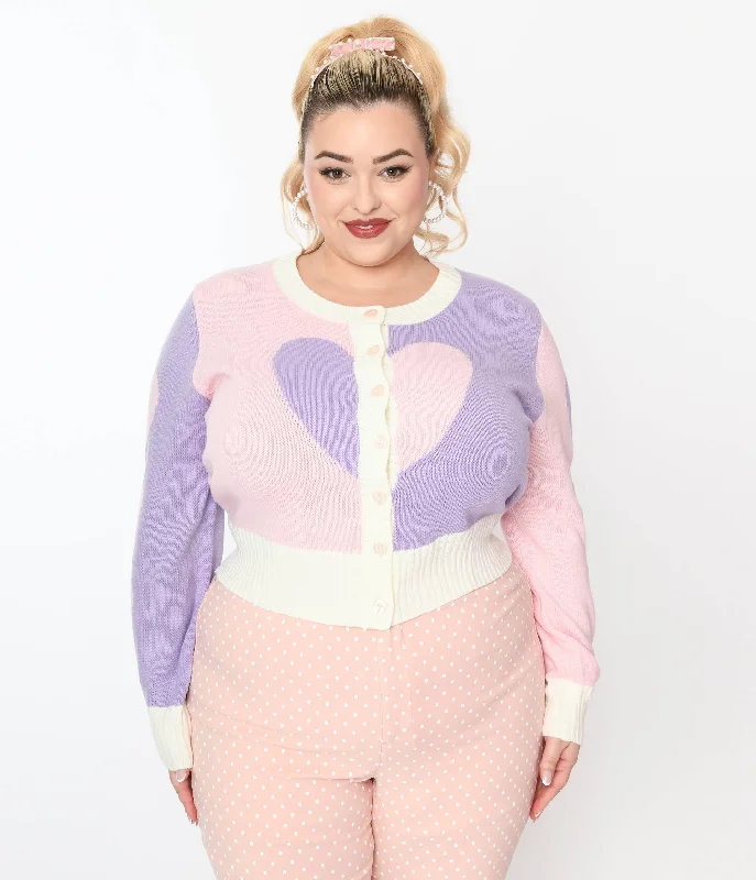 Smak Parlour Plus Size Pink & Lavender Hearts Cardigan Nylon Fabric Polyester Fabric Spandex Fabric Smak Parlour Plus Size Pink & Lavender Hearts Cardigan Nylon Fabric Polyester Fabric Spandex Fabric