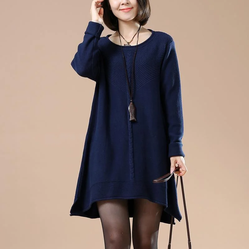 Solid blue navy sweaters casual oversized knit pullover Short Sleeve Top