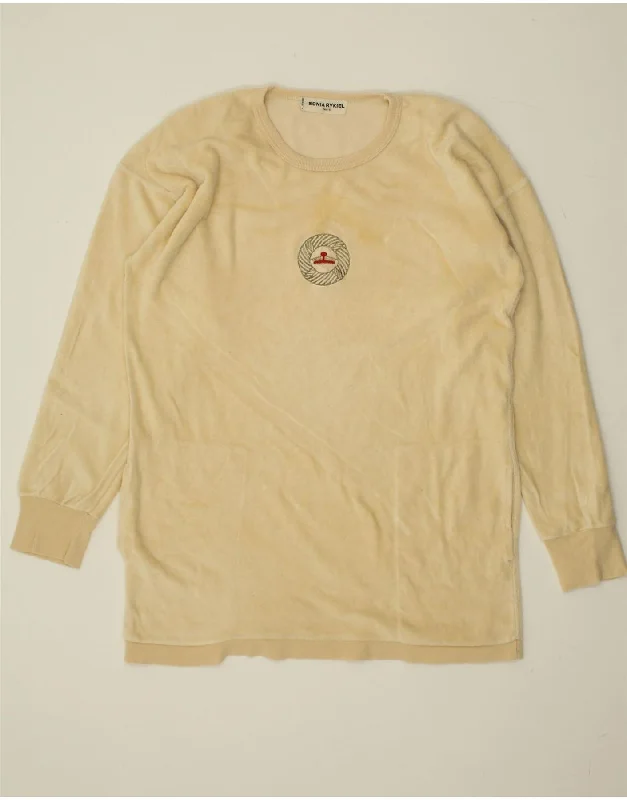 SONIA RYKIEL Womens Graphic Sweatshirt Jumper Dress UK 14 Medium Beige Hoodie with Bell Sleeves Flared Feminine SONIA RYKIEL Womens Graphic Sweatshirt Jumper Dress UK 14 Medium Beige Hoodie with Bell Sleeves Flared Feminine