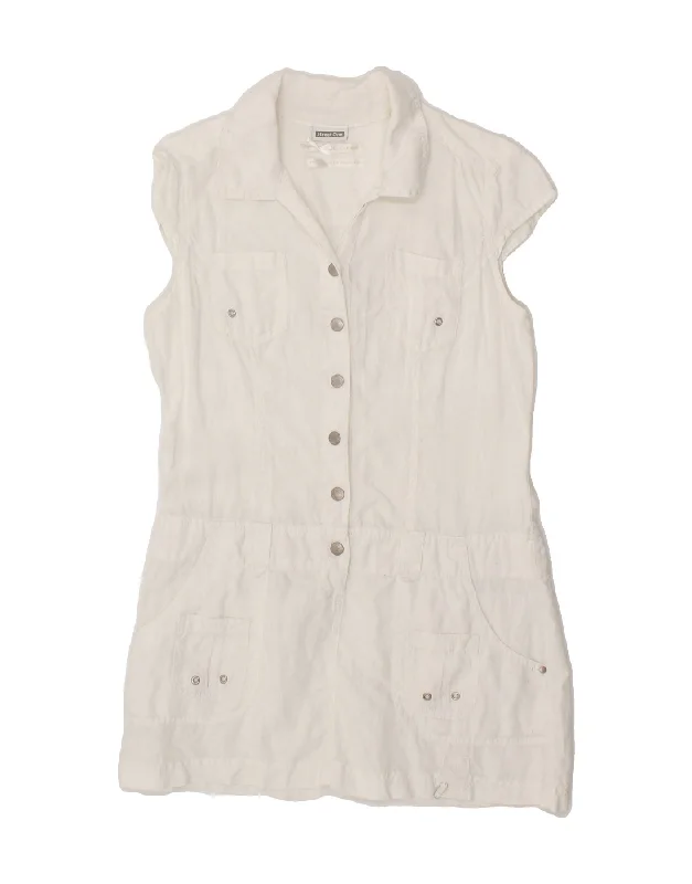 STREET ONE Womens Pullover Shirt Dress UK 12 Medium White Linen Short Sleeve Top