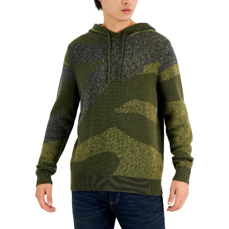 Sun + Stone Mens Cotton Camo Hoodie Hoodie with Applique Textured Unique