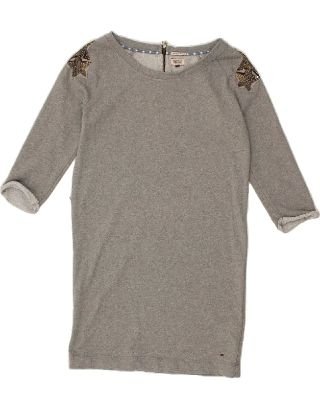 TOMMY HILFIGER Womens 3/4 Sleeve Sweatshirt Jumper Dress UK 10 Small Grey Hoodie with Slim Fit Tailored Modern TOMMY HILFIGER Womens 3/4 Sleeve Sweatshirt Jumper Dress UK 10 Small Grey Hoodie with Slim Fit Tailored Modern