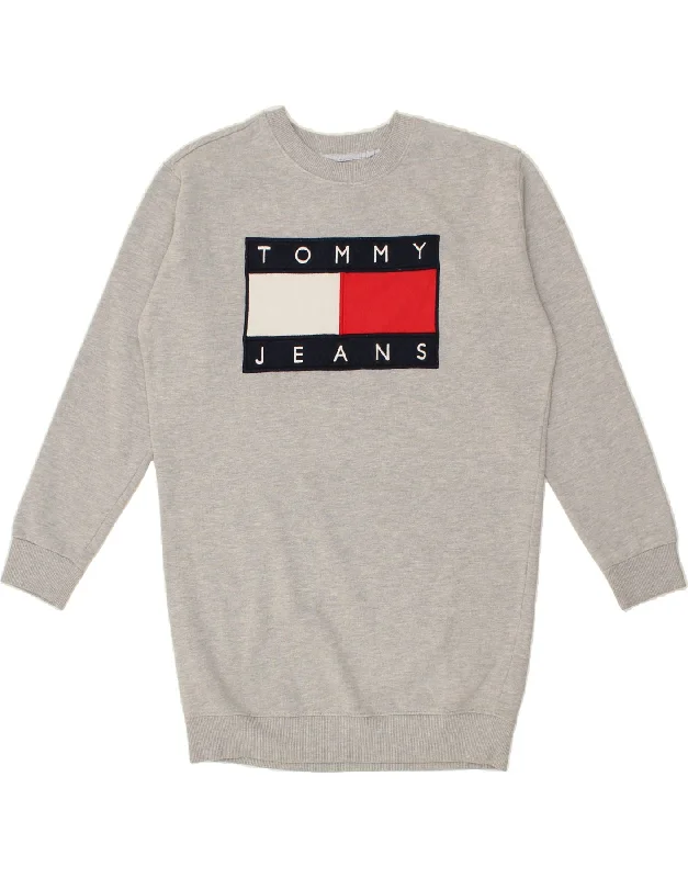 TOMMY HILFIGER Womens Graphic Sweatshirt Jumper Dress UK 14 Medium Grey Hoodie with High Neck Warm Protective TOMMY HILFIGER Womens Graphic Sweatshirt Jumper Dress UK 14 Medium Grey Hoodie with High Neck Warm Protective