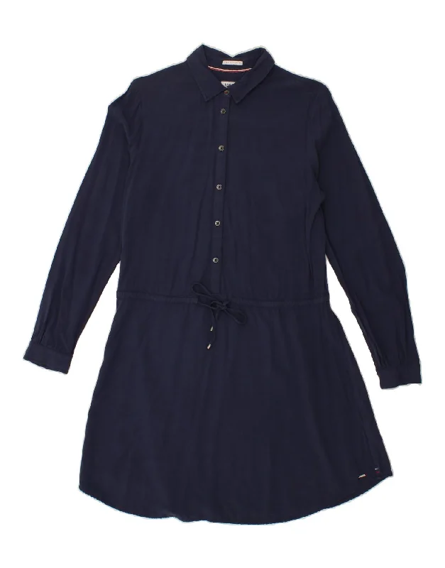 TOMMY HILFIGER Womens Pullover Shirt Dress UK 14 Medium Navy Blue Viscose Square Neck Pullover TOMMY HILFIGER Womens Pullover Shirt Dress UK 14 Medium Navy Blue Viscose Square Neck Pullover