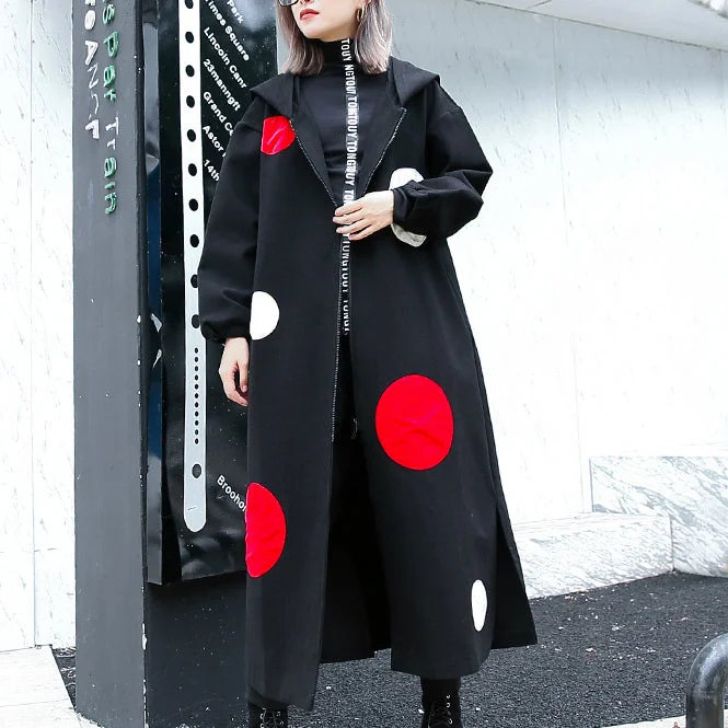 fine black dotted long coat plus size hooded maxi coat women side open baggy coats Cozy Knitted Poncho fine black dotted long coat plus size hooded maxi coat women side open baggy coats Cozy Knitted Poncho